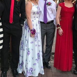 White and purple floral gown